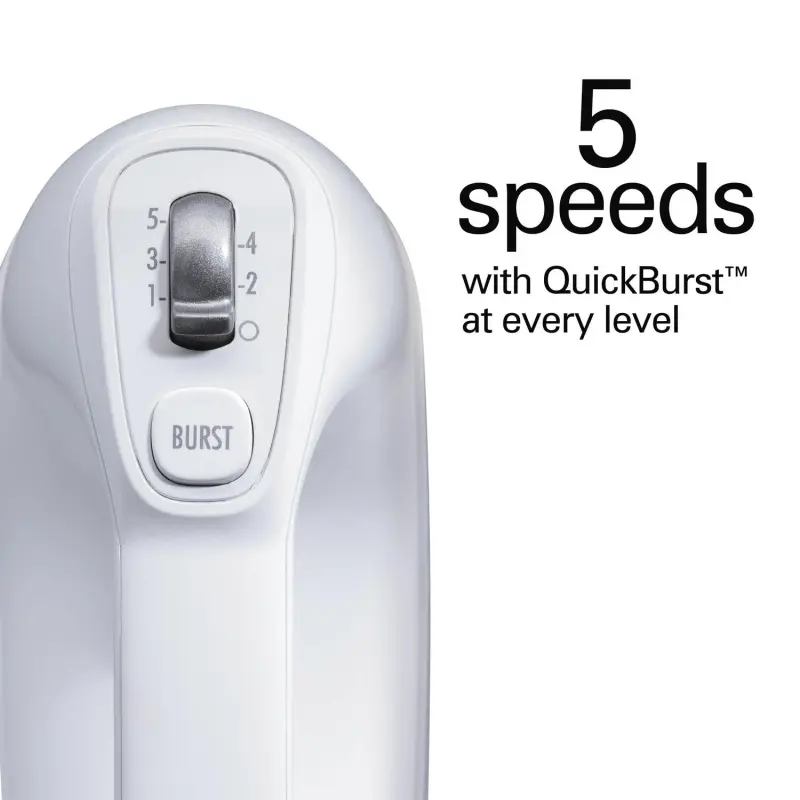 Hamilton Beach Professional 5-Speed Electric Hand Mixer, High Performance DC Motor, QuickBurst, Slow Start Speed, Stainless Steel Beaters and Whisk, White, 62652 - Image 5