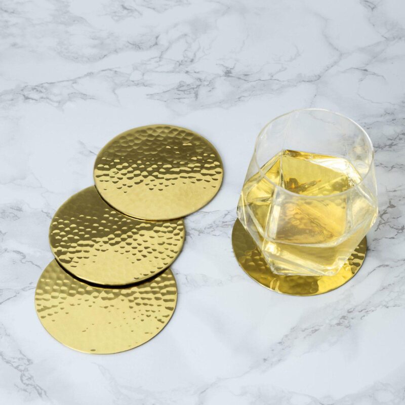 Hammered Brass Coasters By Viski - Image 3