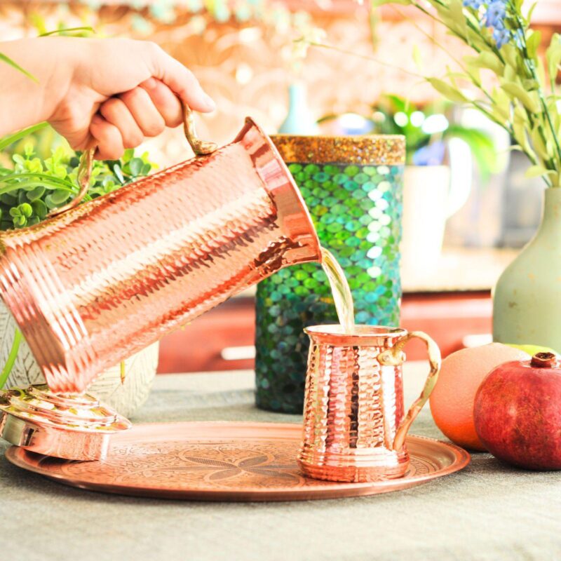 Hand Hammered Copper Pitcher Heavy Gauge 1 Mm Thick - Capacity: 64 Fl - Image 4