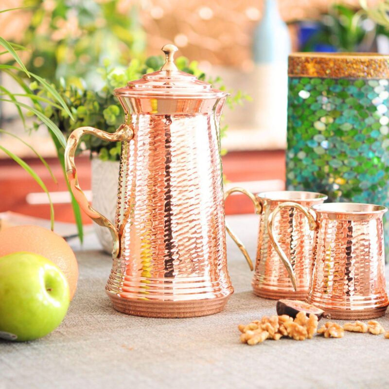 Hand Hammered Copper Pitcher Heavy Gauge 1 Mm Thick - Capacity: 64 Fl - Image 2