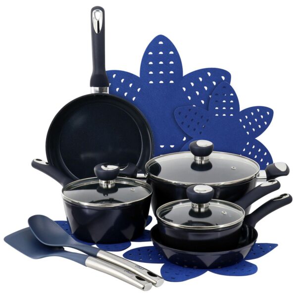 Hawke 14 Piece Ceramic Nonstick Cookware Set in Dark Blue