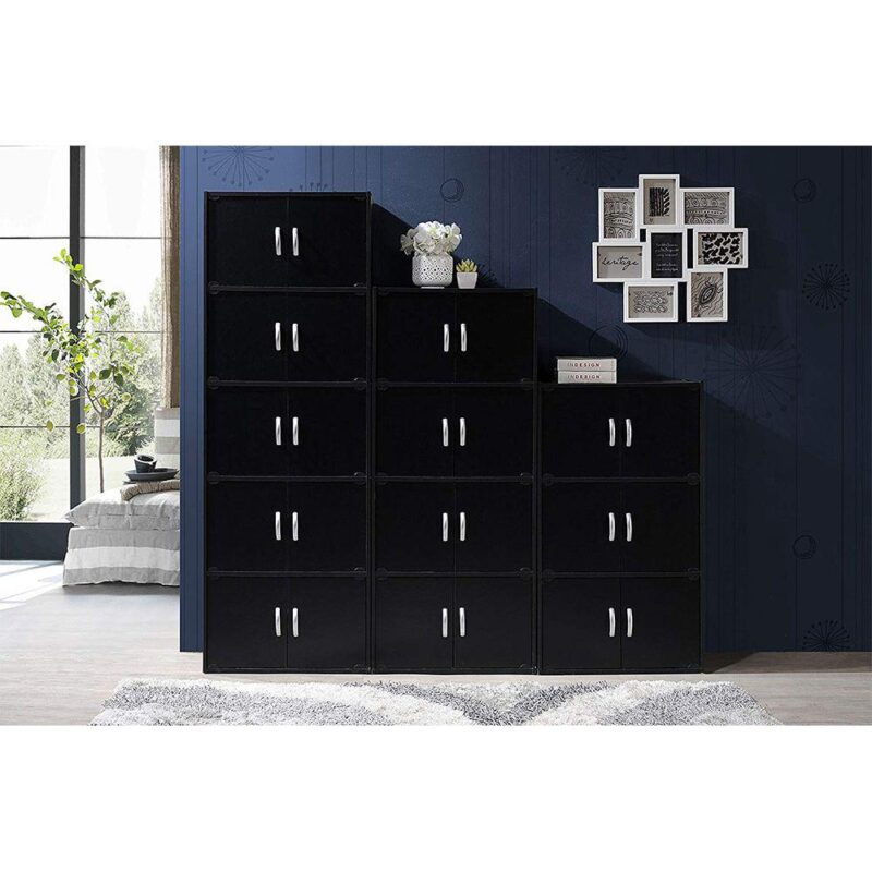 Hodedah HID33 Home 6-Door 3-Shelves Bookcase Enclosed Storage Cabinet, Black - Image 5