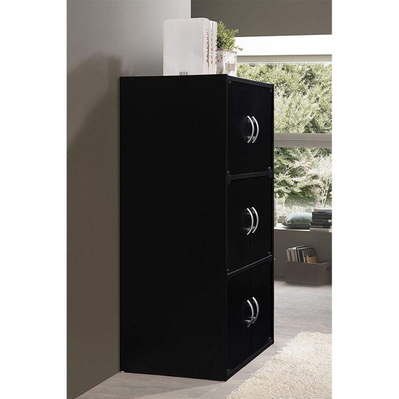 Hodedah HID33 Home 6-Door 3-Shelves Bookcase Enclosed Storage Cabinet, Black - Image 3