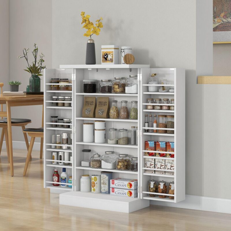 Homcom 41  Kitchen Pantry With 12 Spice Racks And Adjustable Shelves - Image 3