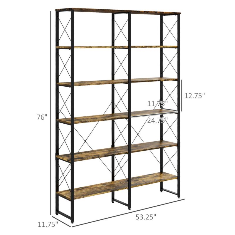 Homcom 5-tier Bookshelf Bookcase With Steel Frame, Rustic Brown - Image 3