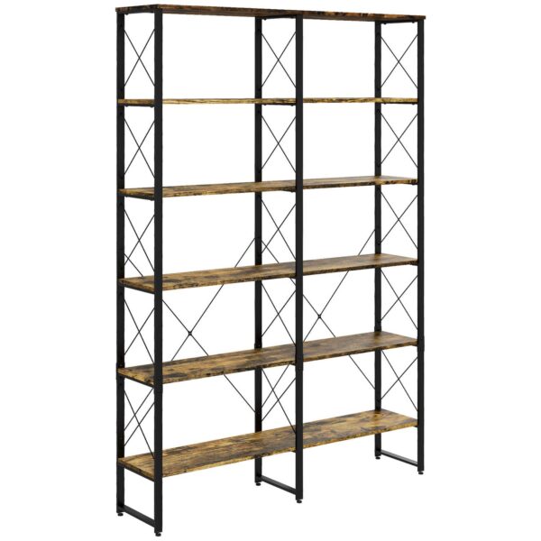 Homcom 5-tier Bookshelf Bookcase With Steel Frame, Rustic Brown