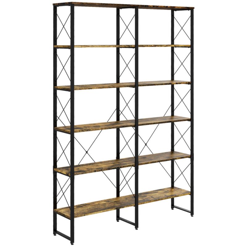 Homcom 5-tier Bookshelf Bookcase With Steel Frame, Rustic Brown