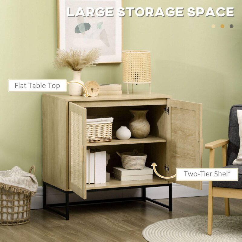 Homcom Accent Cabinet Buffet Cabinet With Rattan Doors Adjustable Shelf - Image 4