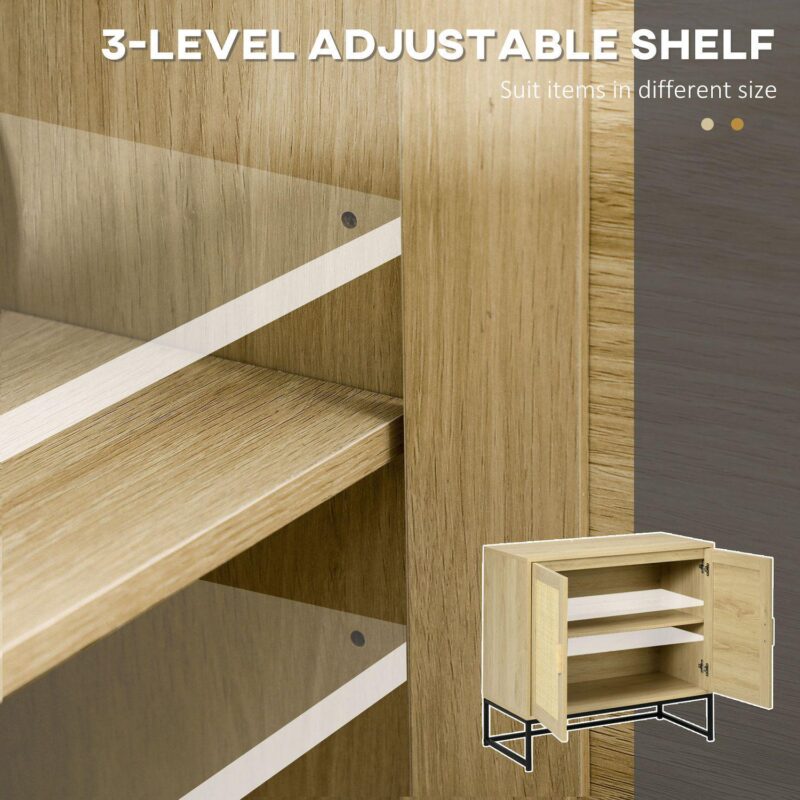 Homcom Accent Cabinet Buffet Cabinet With Rattan Doors Adjustable Shelf - Image 5