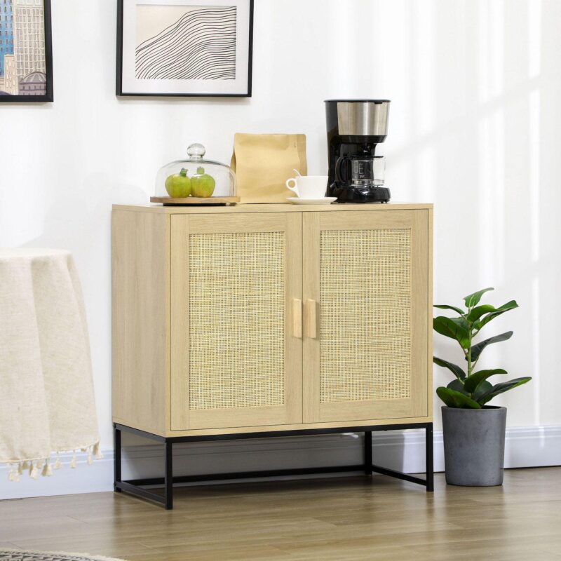 Homcom Accent Cabinet Buffet Cabinet With Rattan Doors Adjustable Shelf - Image 2