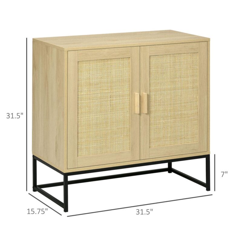 Homcom Accent Cabinet Buffet Cabinet With Rattan Doors Adjustable Shelf - Image 3