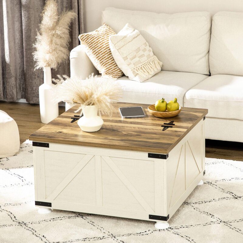 Homcom Coffee Table With Flip Top Hidden Storage, Square Center Table White - Image 2
