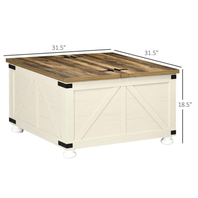 Homcom Coffee Table With Flip Top Hidden Storage, Square Center Table White - Image 3