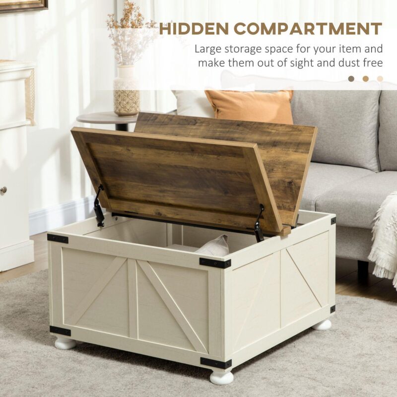 Homcom Coffee Table With Flip Top Hidden Storage, Square Center Table White - Image 4