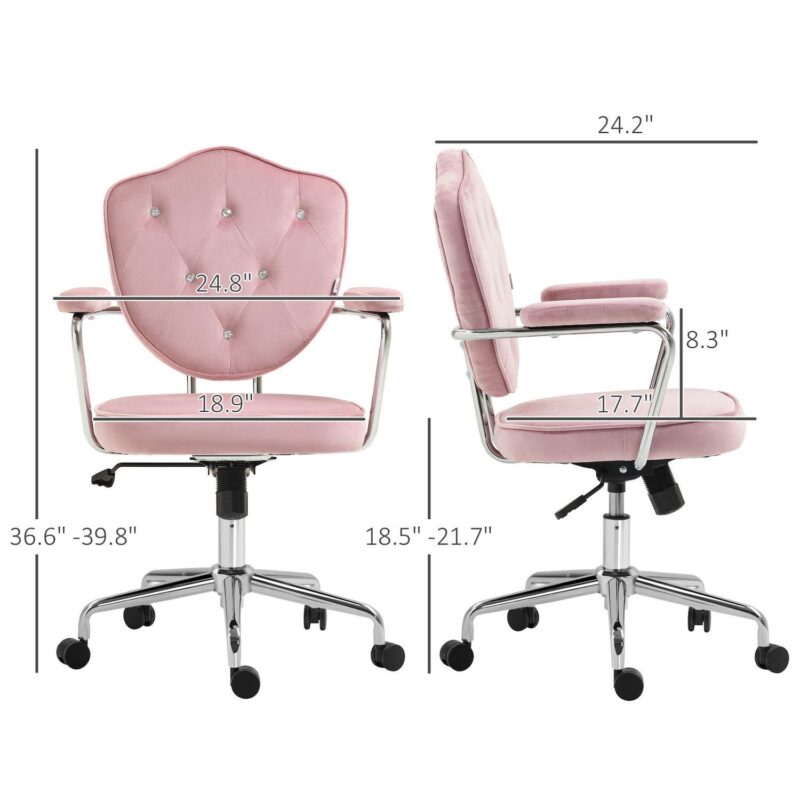 Homcom Cute Office Chair, Velvet-feel Fabric Vanity Chair - Image 2