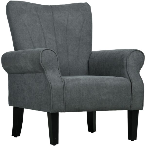 Homcom Fabric Accent Chair, Modern Armchair With Wood Legs, Dark Gray