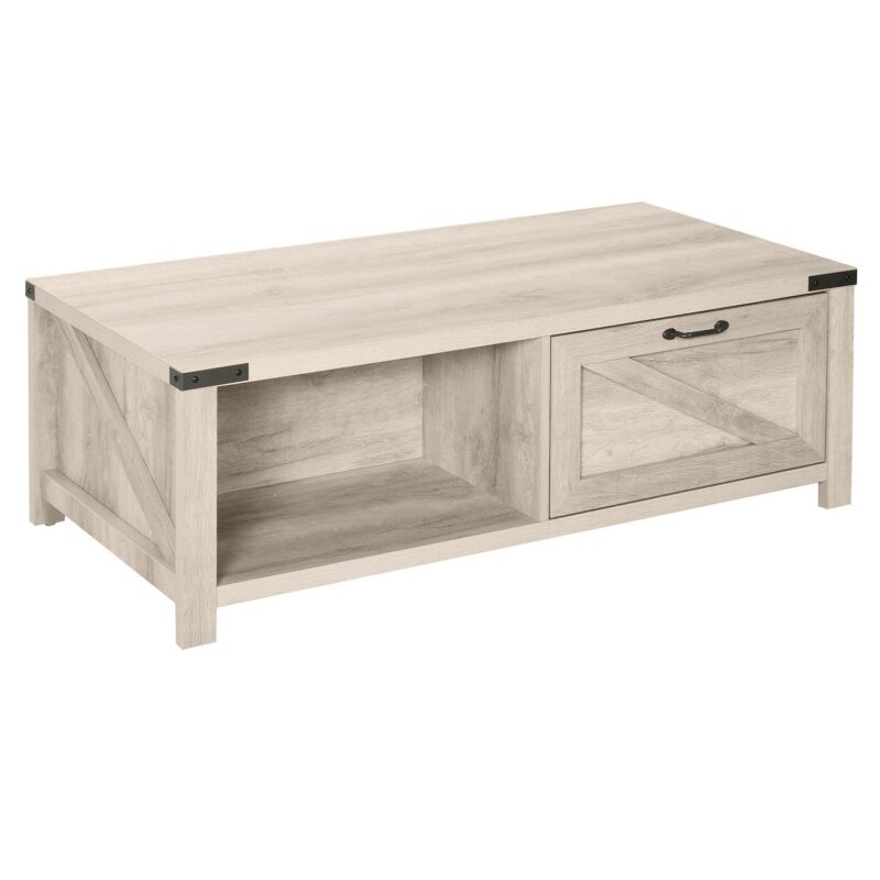 Homcom Farmhouse Coffee Table With Storage And Drawer, Distressed - Image 5