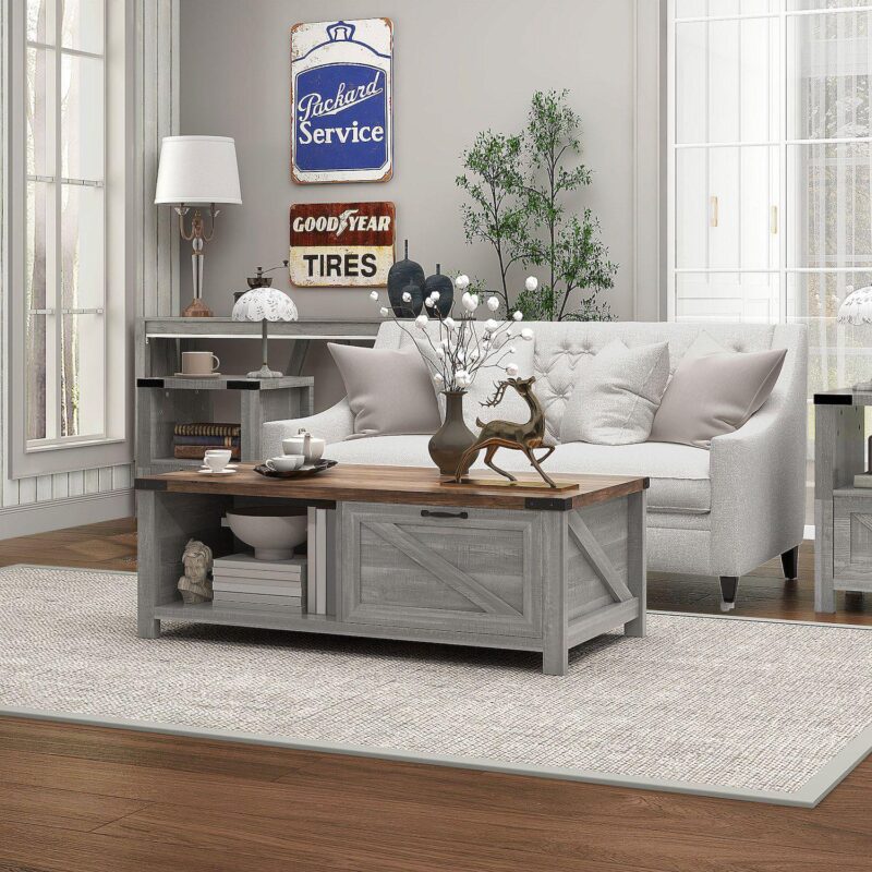 Homcom Farmhouse Coffee Table With Storage And Drawer, Distressed - Image 3