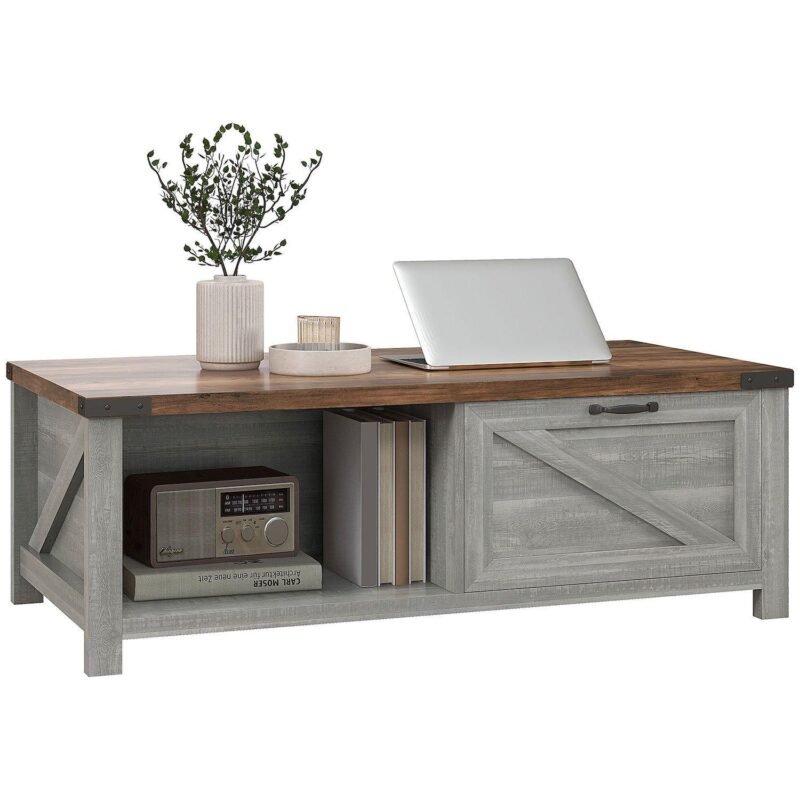 Homcom Farmhouse Coffee Table With Storage And Drawer, Distressed - Image 6