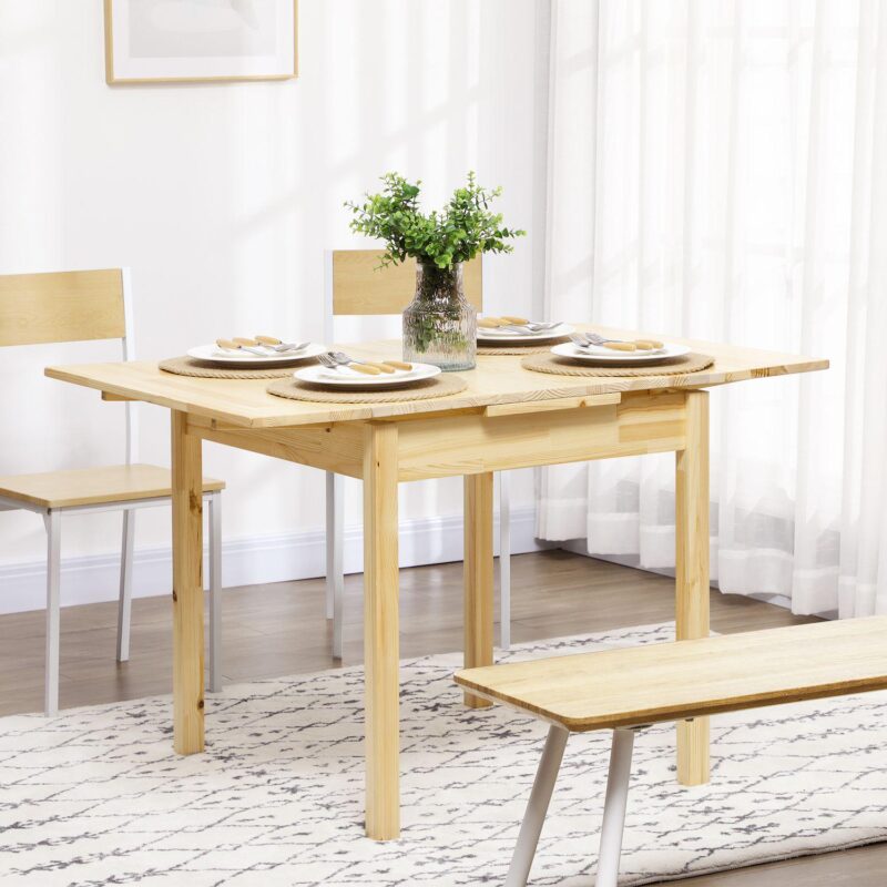 Homcom Foldable Dining Table, Pine Wood Drop Leaf Table For Small Spaces - Image 2