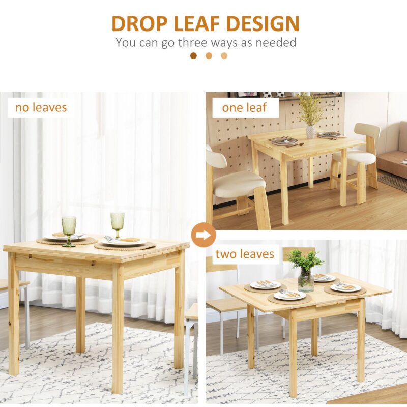 Homcom Foldable Dining Table, Pine Wood Drop Leaf Table For Small Spaces - Image 5