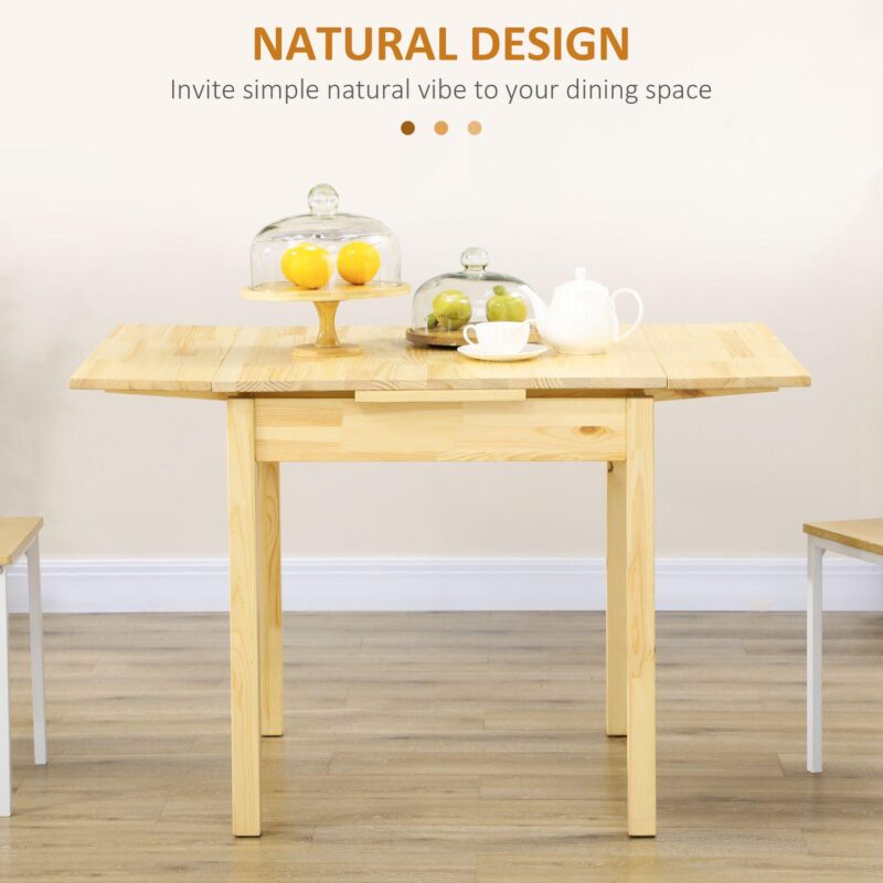 Homcom Foldable Dining Table, Pine Wood Drop Leaf Table For Small Spaces - Image 4