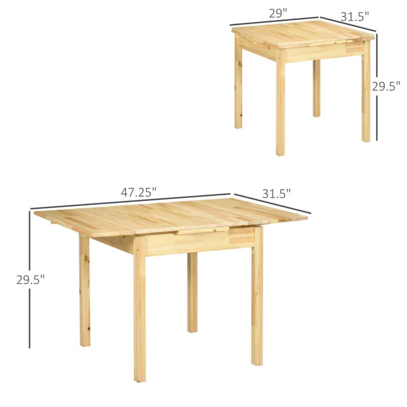 Homcom Foldable Dining Table, Pine Wood Drop Leaf Table For Small Spaces - Image 3
