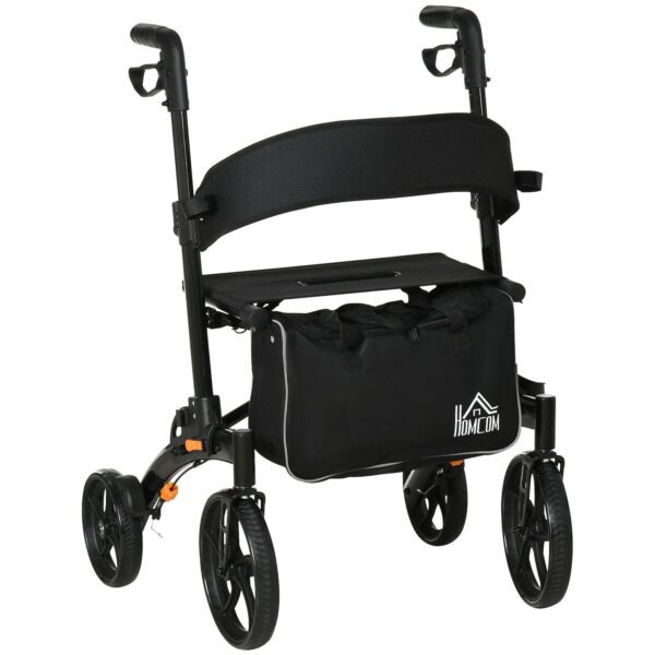 Homcom Folding Adjustable Aluminum Rollator Walker With 10'' Wheels Black