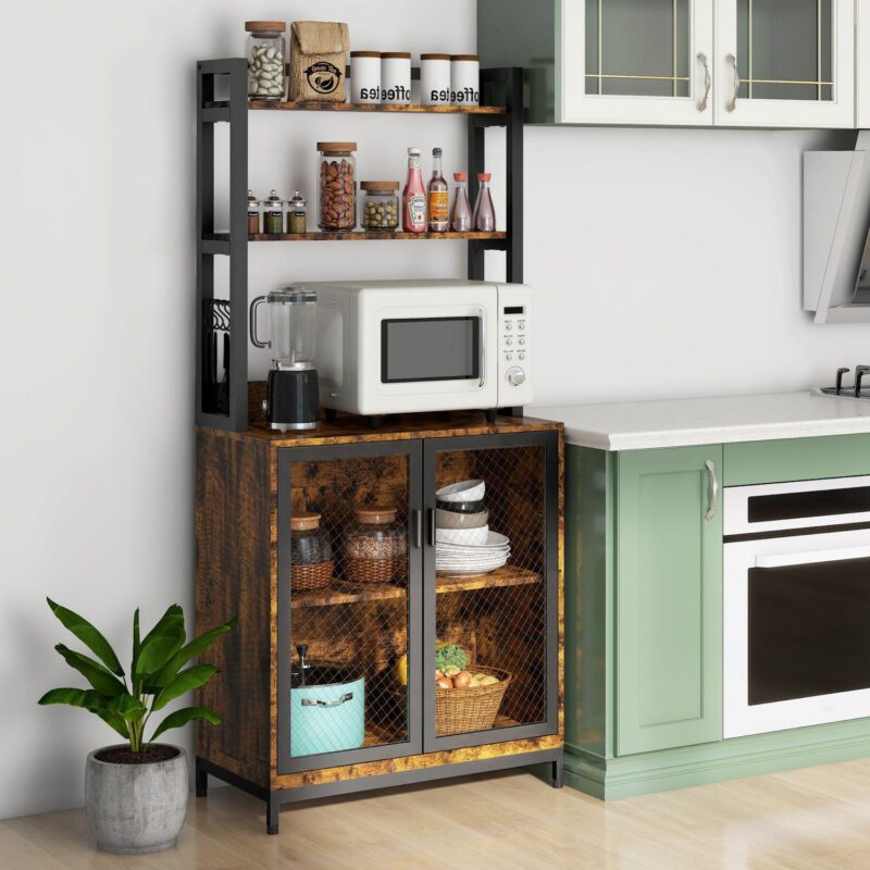 Homcom Industrial Baker's Rack Multi-tier Microwave Stand With 4 Hooks - Image 2