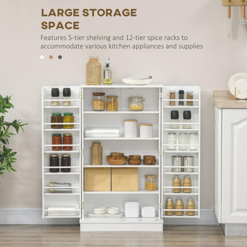Homcom Kitchen Pantry Storage Cabinet W/ 5-tier Shelving, 12 Spice Racks - Image 4