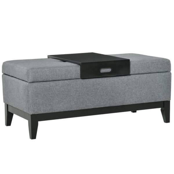 Homcom Rectangular Tufted Fabric Storage Bench Upholstered Ottoman Tray