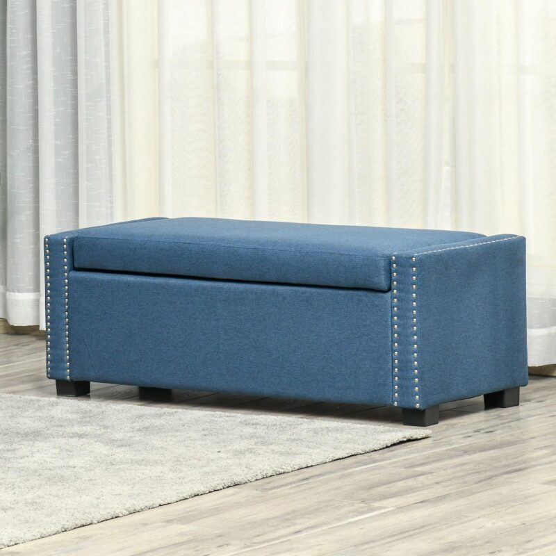 Homcom Rectangular Tufted Fabric Storage Bench Upholstered Ottoman Tray - Image 4