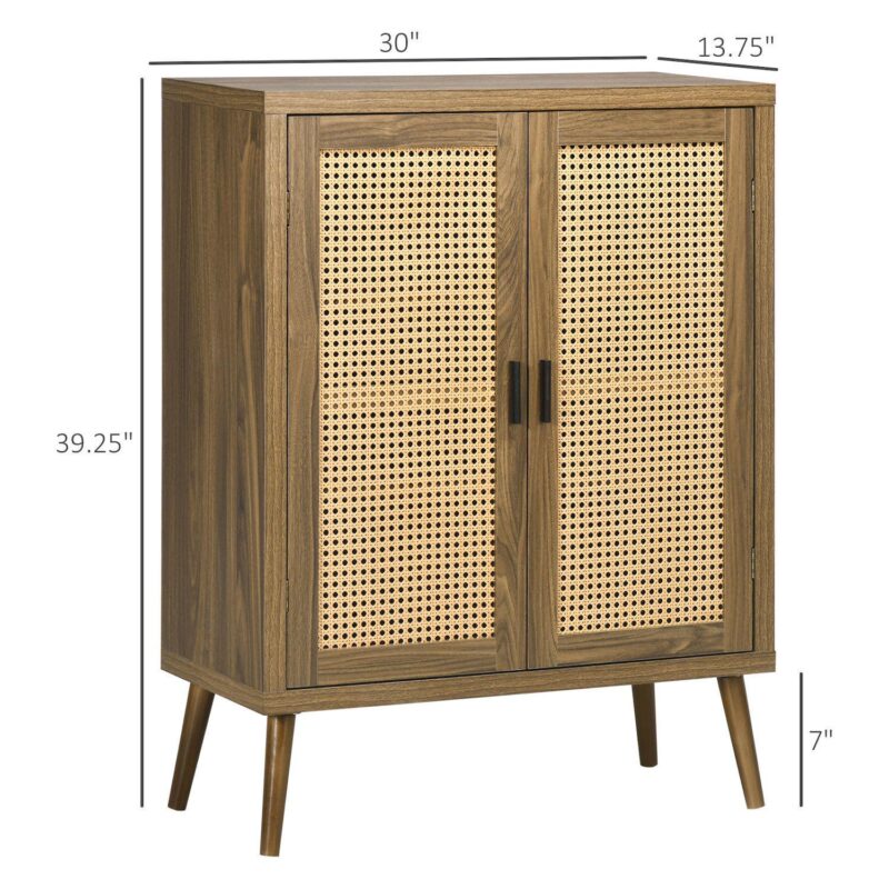 Homcom Sideboard Buffet Cabinet With Rattan Door Adjustable Shelf - Image 3