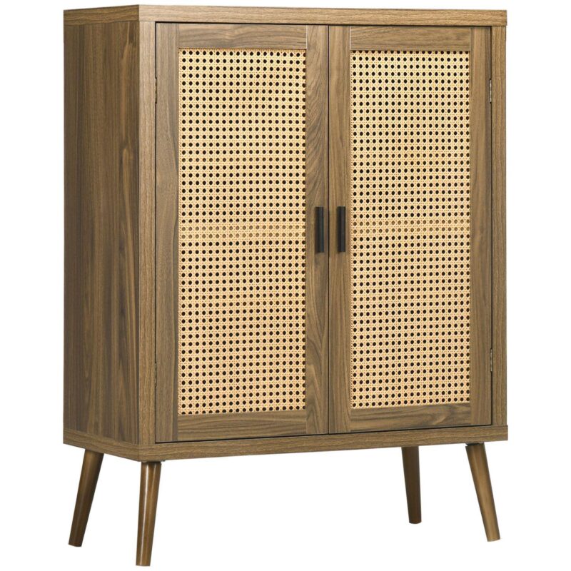 Homcom Sideboard Buffet Cabinet With Rattan Door Adjustable Shelf