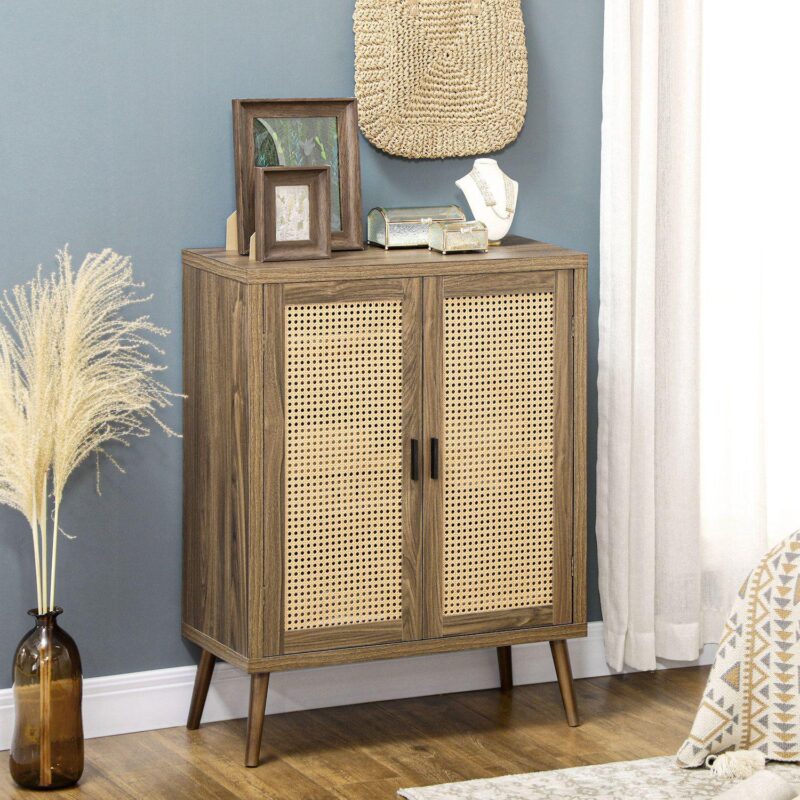 Homcom Sideboard Buffet Cabinet With Rattan Door Adjustable Shelf - Image 2