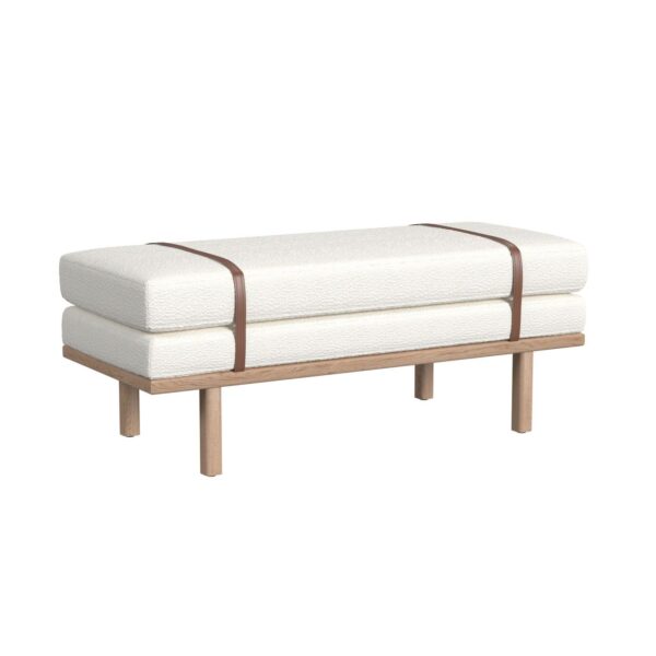 HomePop Cream Boucle Upholstered Bench with Wood Base