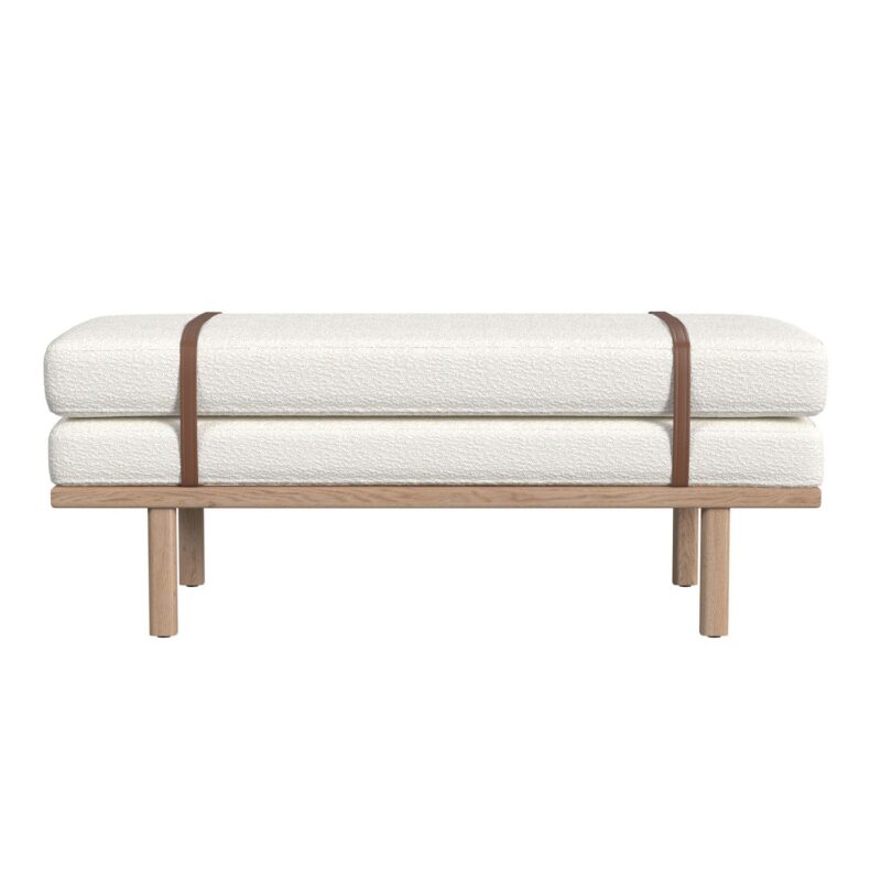 HomePop Cream Boucle Upholstered Bench with Wood Base - Image 5