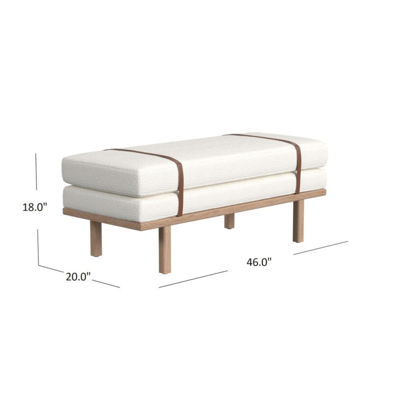 HomePop Cream Boucle Upholstered Bench with Wood Base - Image 7