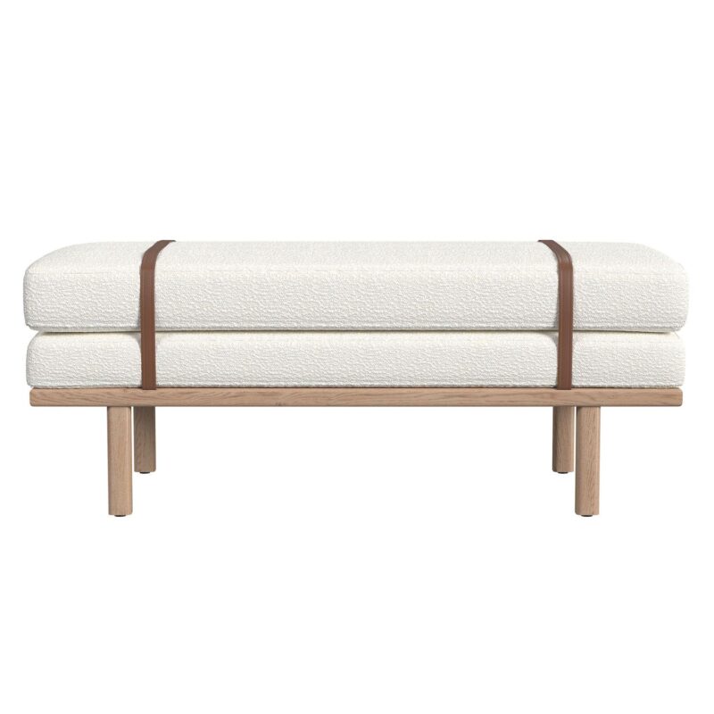 HomePop Cream Boucle Upholstered Bench with Wood Base - Image 3
