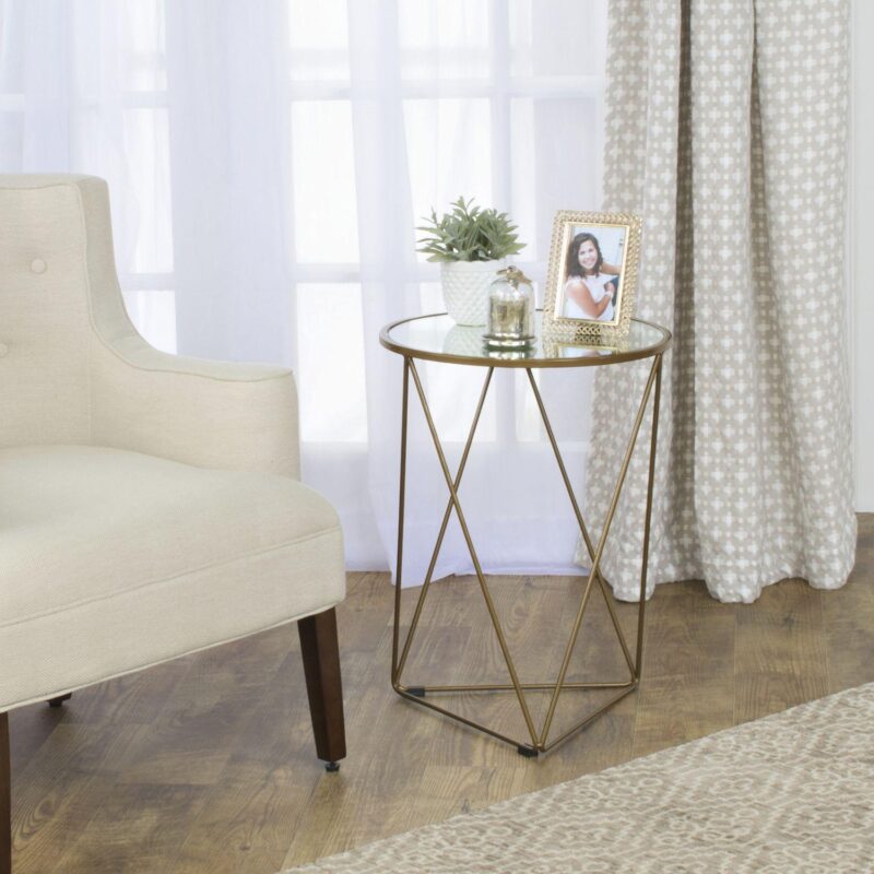 HomePop Geometric Gold Finish End Table - Image 2