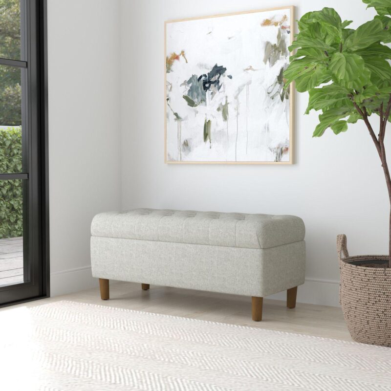 HomePop Gray Tufted Storage Bench with Wood Legs - Image 2