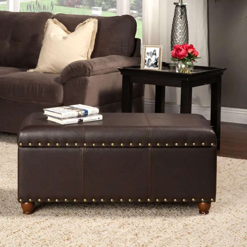 HomePop Nailhead Faux Leather Storage Ottoman - Image 4
