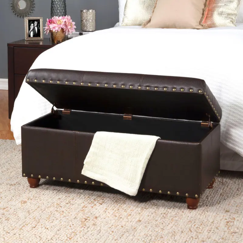 HomePop Nailhead Faux Leather Storage Ottoman - Image 2