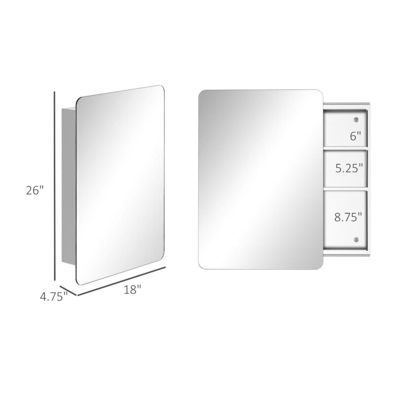Home Medicine Glass Sliding Door Large Cupboard With Pantry Shelving, Silver - Image 3
