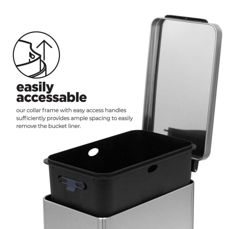 Home Zone Living VA41837A 8 gal Slim Kitchen Trash Can - Stainless Steel - Step Pedal - Silver - Image 6