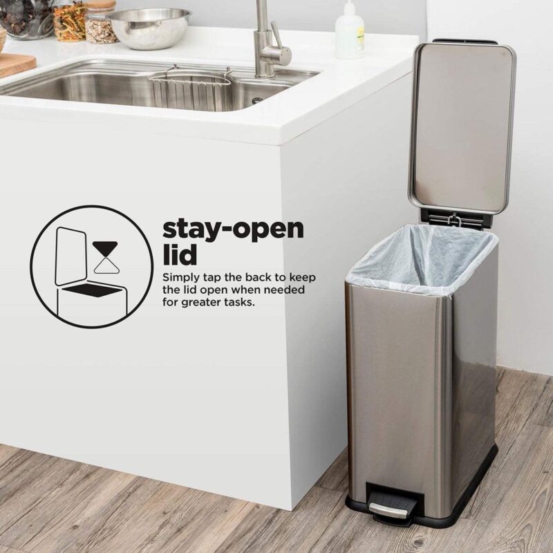 Home Zone Living VA41837A 8 gal Slim Kitchen Trash Can - Stainless Steel - Step Pedal - Silver - Image 12