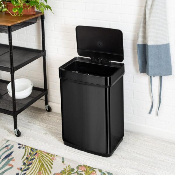 Honey Can Do 13.2 Gallon Trash Can, Touchless Kitchen Trash Can, Black Stainless Steel