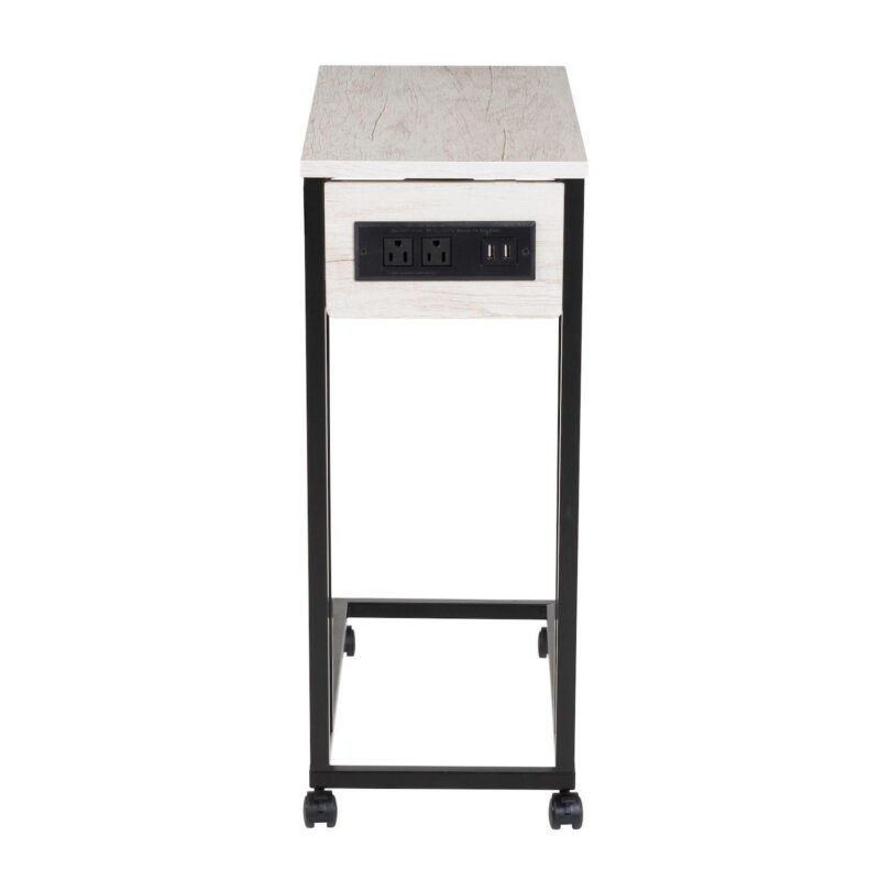 Honey-Can-Do C-Shaped Side Table with Outlets and Wheels - Image 9