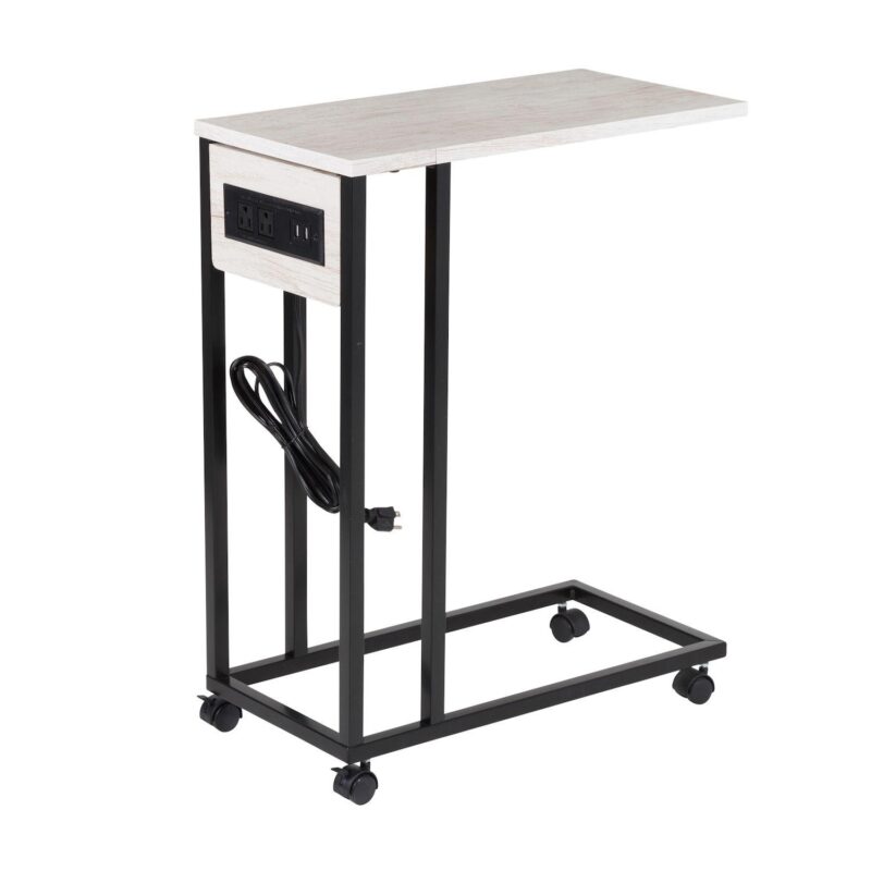 Honey-Can-Do C-Shaped Side Table with Outlets and Wheels - Image 4