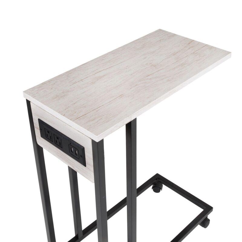 Honey-Can-Do C-Shaped Side Table with Outlets and Wheels - Image 7
